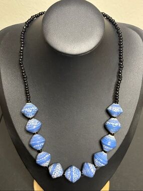 Bead For Life Asali Chunky Uganda Necklace Blue Paper Beaded Black